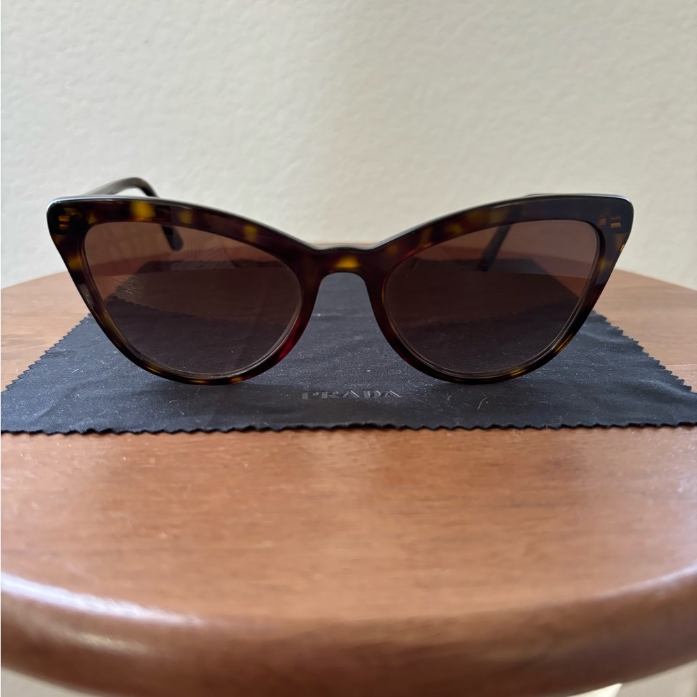 Prada SPR 01V Oversized Cat Eye Sunglasses - Havana Dark Brown Tortoise Shell